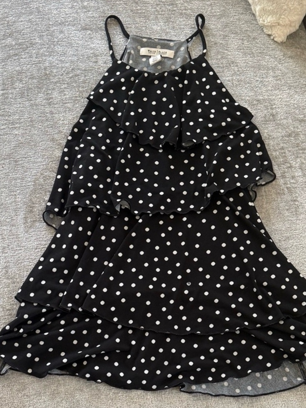 WHBM Polka Dot Tiered Ruffle Tank Top Black White Size Medium